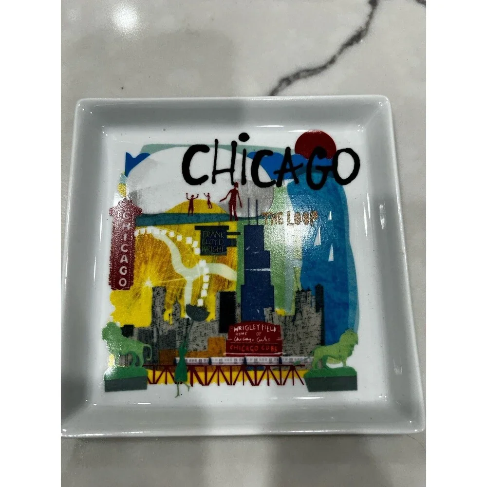Crate & Barrel Road Trip Ceramic Appetizer Square Plate dish table decor chicago